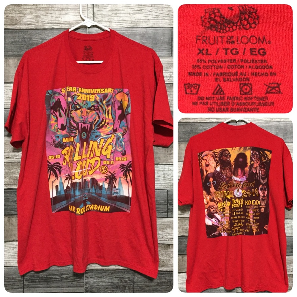 Fruit Of The Loom Rolling Loud 2019 T Shirt Men’s XL Red 5th Year Anniversary